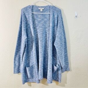 cj banks Long Sleeve Open Front Cardigan Women Size 1X Blue/White Pockets